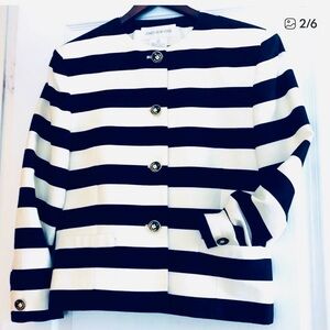 Jones New York Women's Bold navy/white Striped Blazer 100% cotton fully lined.